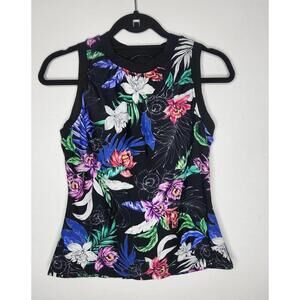 Hapari Tankini Top Womens Large Black Tropical Floral Swim Tank Sleeveless